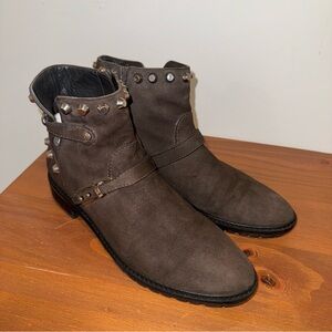 Stuart Weitzman Go West Brown‎ Suede Studded Moto Boots | Sz 8.5